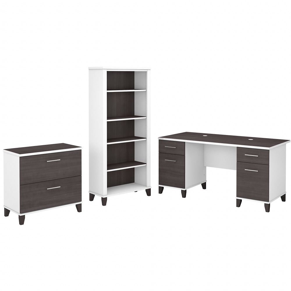 Bush Business Furniture Somerset 60inW Office Computer Desk With Lateral File Cabinet And 5-Shelf Bookcase, Storm Gray/White, Standard Delivery MPN:SET013SGWH