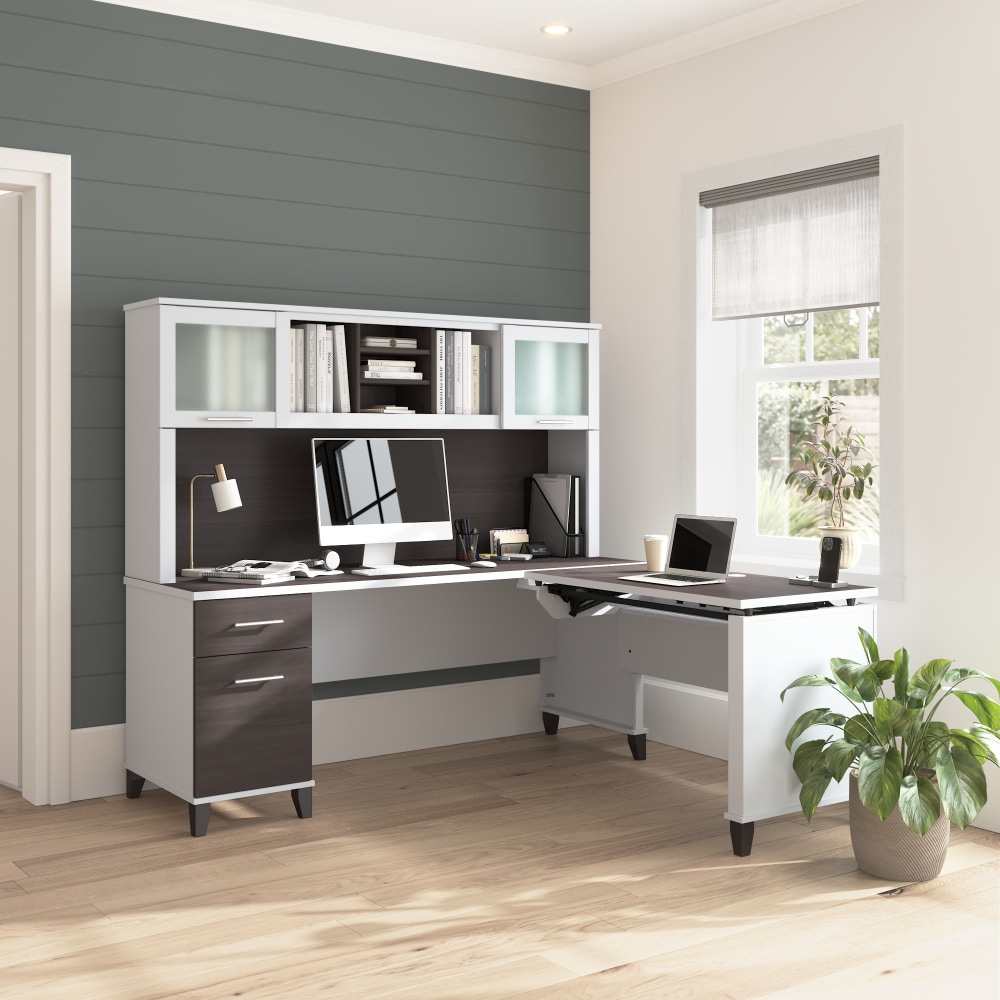Bush Home Somerset 72inW 3-Position Sit-to-Stand L-Shaped Desk With Hutch, Storm Gray/White, Standard Delivery MPN:SET015SGWH