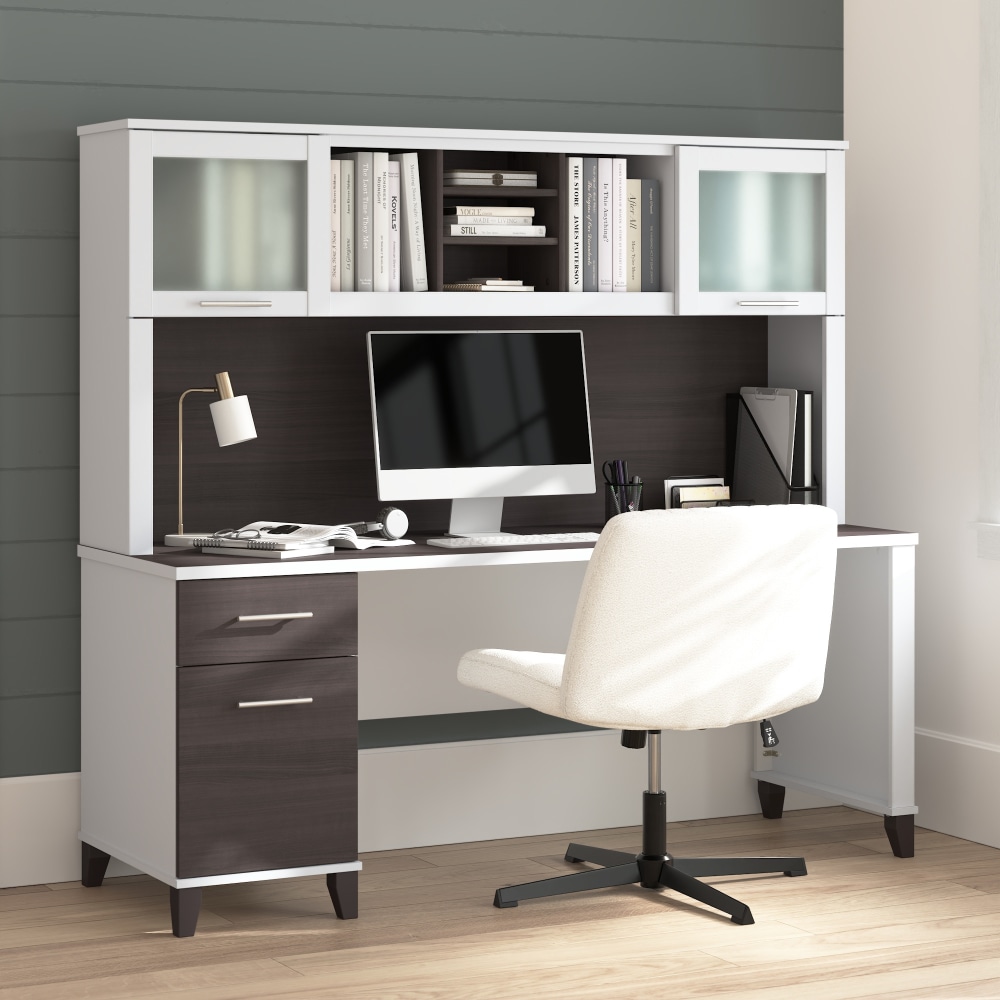 Bush Home Somerset 72inW Office Desk With Hutch, Storm Gray/White, Standard Delivery MPN:SET018SGWH