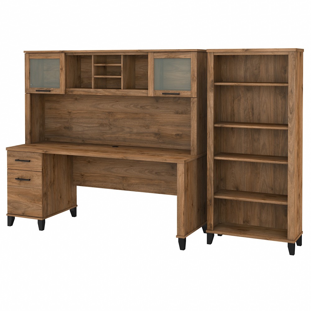 Bush Business Furniture Somerset 72inW Office Computer Desk With Hutch And 5-Shelf Bookcase, Fresh Walnut, Standard Delivery MPN:SET020FW