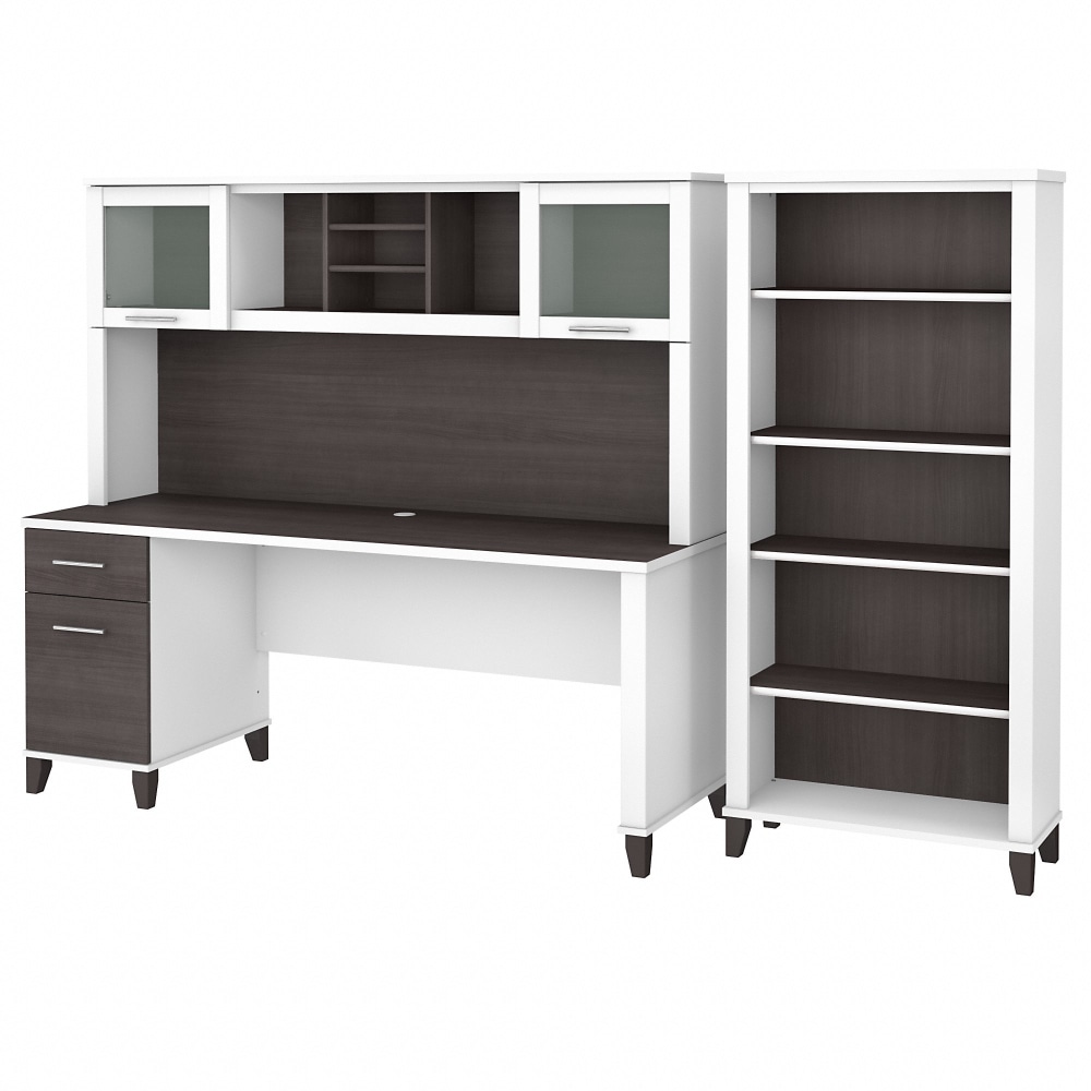 Bush Business Furniture Somerset 72inW Office Computer Desk With Hutch And 5-Shelf Bookcase, Storm Gray/White, Standard Delivery MPN:SET020SGWH