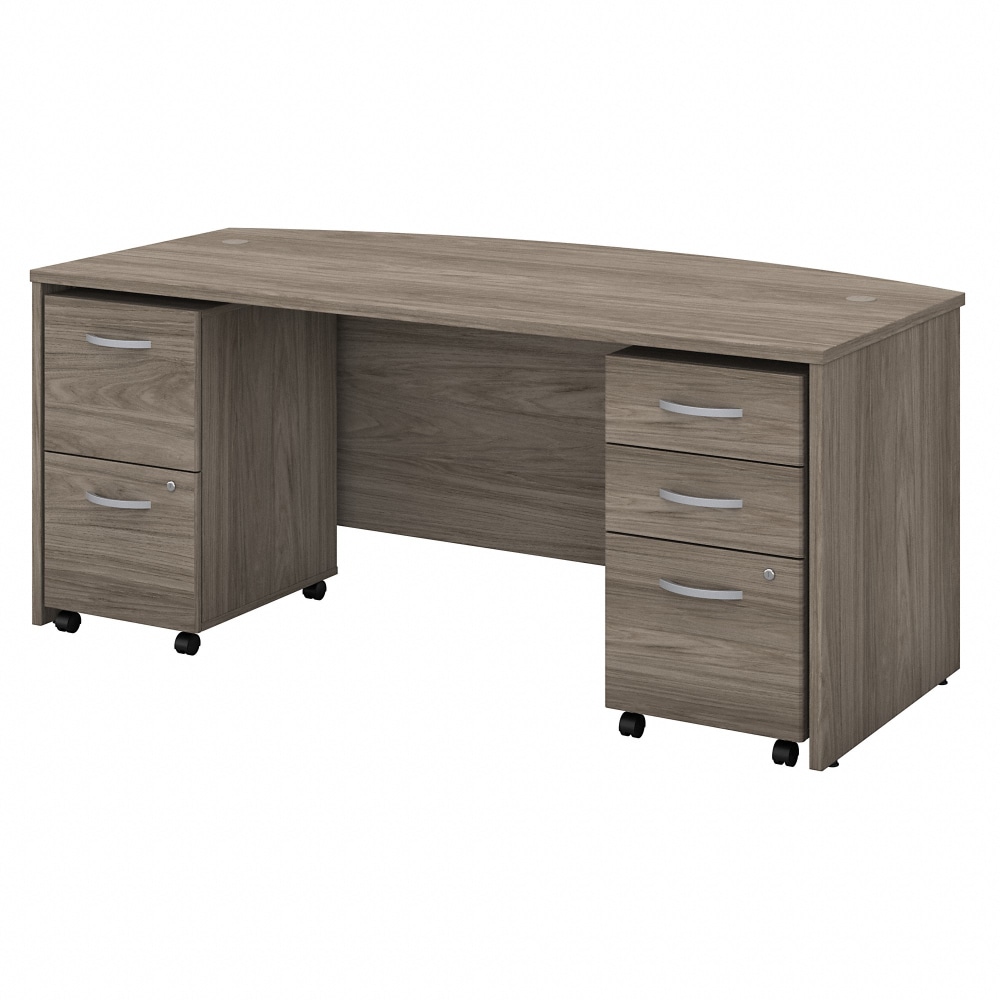 Bush Business Furniture Studio C 72inW Bow-Front Computer Desk With Mobile File Cabinets, Modern Hickory, Standard Delivery MPN:STC012MHSU