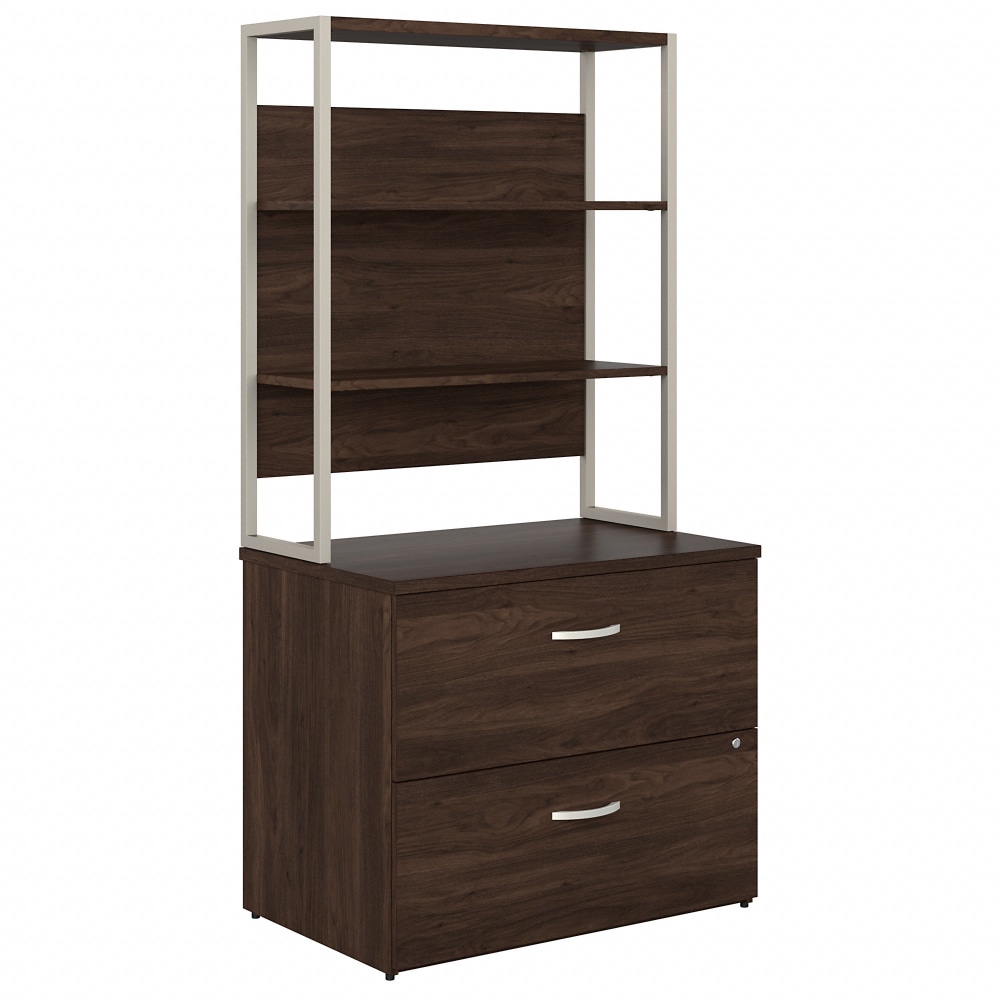 Bush Business Furniture Hybrid 35-11/16inW x 23-3/8inD Lateral 2-Drawer File Cabinet With Shelves, Black Walnut, Standard Delivery MPN:HYB018BWSU