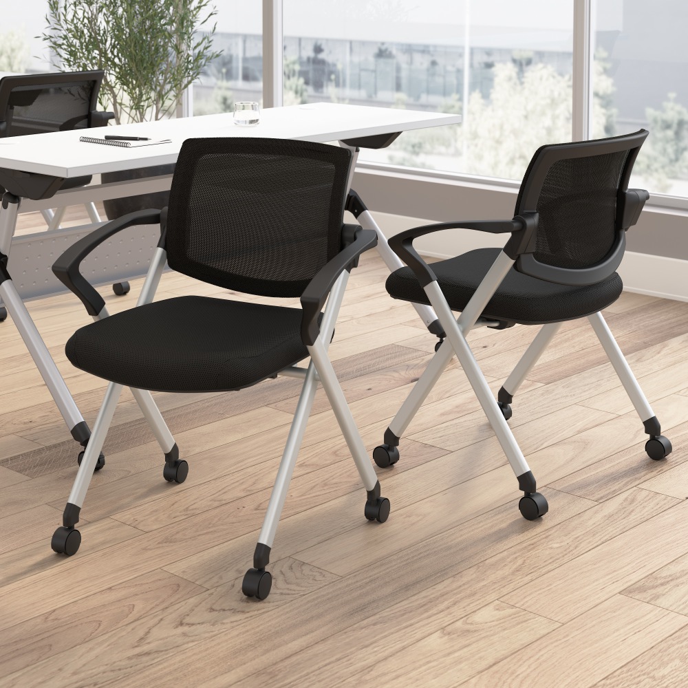 Bush Business Furniture Envision Mesh Mid Back Folding Chairs with Arms - Set of 2, Black Nylon, Standard Delivery MPN:CH4001BLF-03