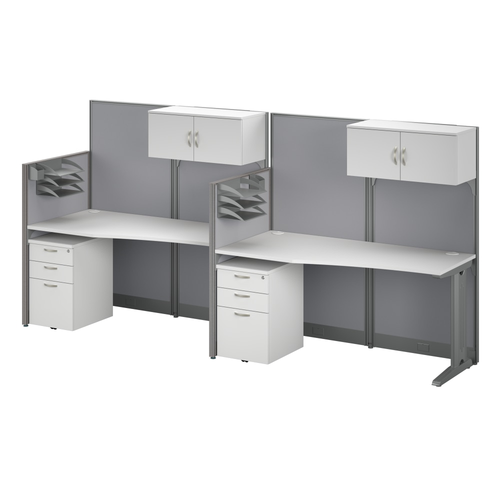 Bush Business Furniture Office in an Hour 2-Person 129inW Straight Cubicle Desks With Storage, Drawers And Organizers, Pure White, Standard Delivery MPN:OIAH005WH
