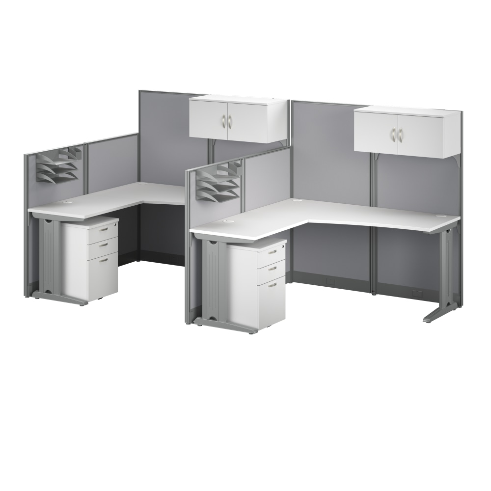 Bush Business Furniture Office in an Hour 2-Person L-Shaped Cubicle Desks With Storage, Drawers And Organizers, Pure White, Standard Delivery MPN:OIAH008WH