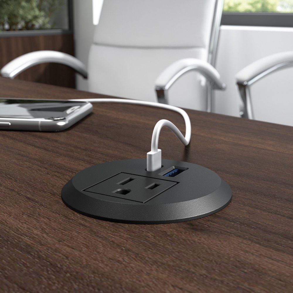 Bush Business Furniture 2-inch Desktop Power Grommet with AC Outlet and USB-A/USB-C Ports, Black, Standard Delivery MPN:AC99898BL-03