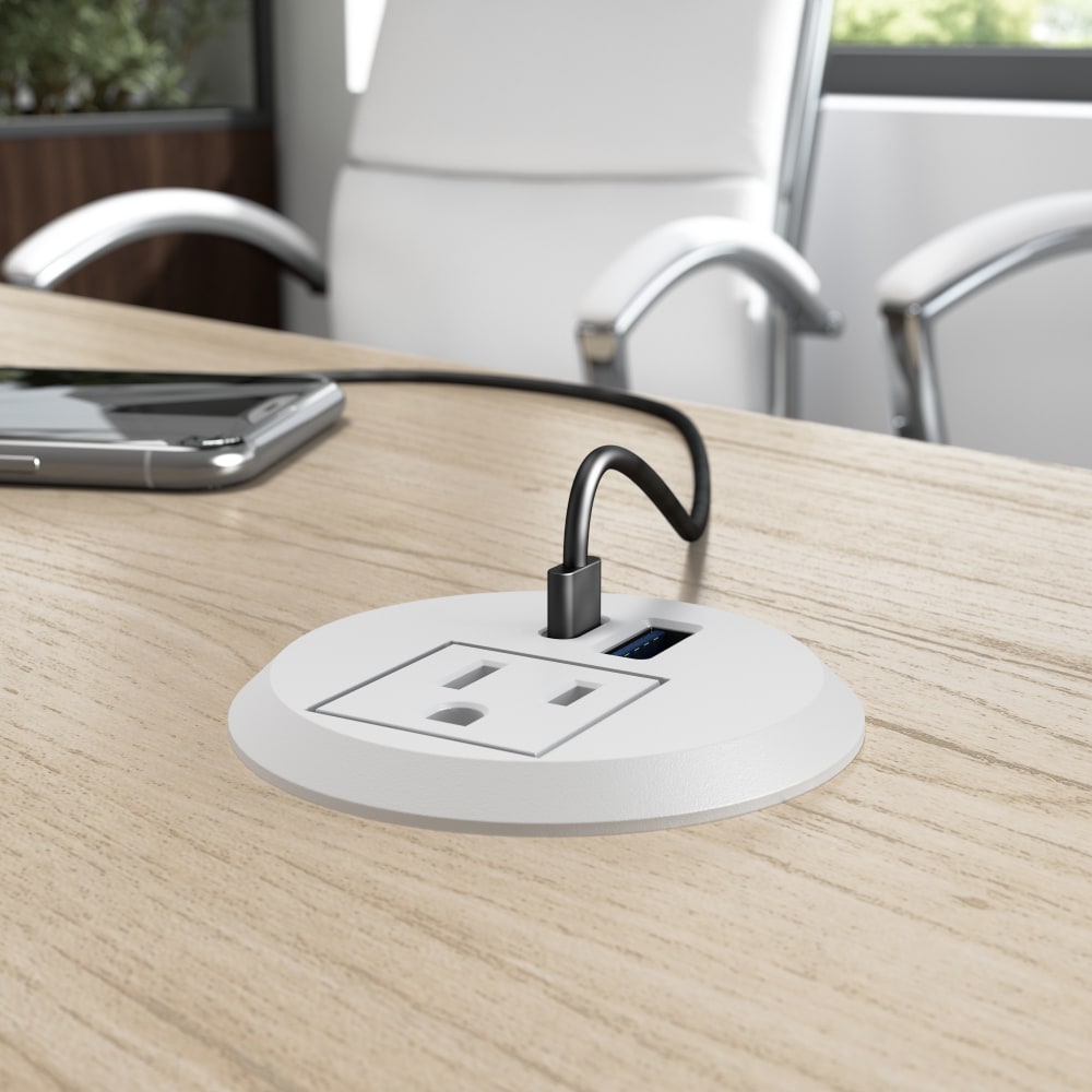 Bush Business Furniture 2-inch Desktop Power Grommet with AC Outlet and USB-A/USB-C Ports, White, Standard Delivery MPN:AC99898WH-03