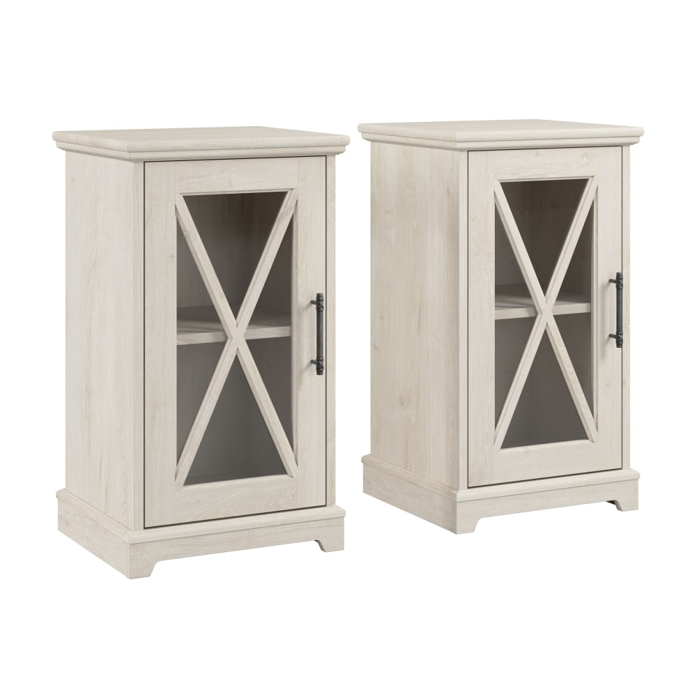 Bush Furniture Lennox Small Farmhouse End Tables With Storage, 30inH x 17-3/16inW x 15-11/16inD, Linen White Oak, Set Of 2 Tables, Standard Delivery MPN:LEN002LW