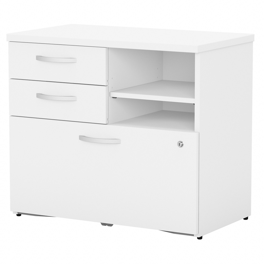 Bush Business Furniture Studio C 29-5/7inW x 17inD Lateral File Cabinet With Drawers and Shelves, White, Standard Delivery MPN:SCF130WHSU