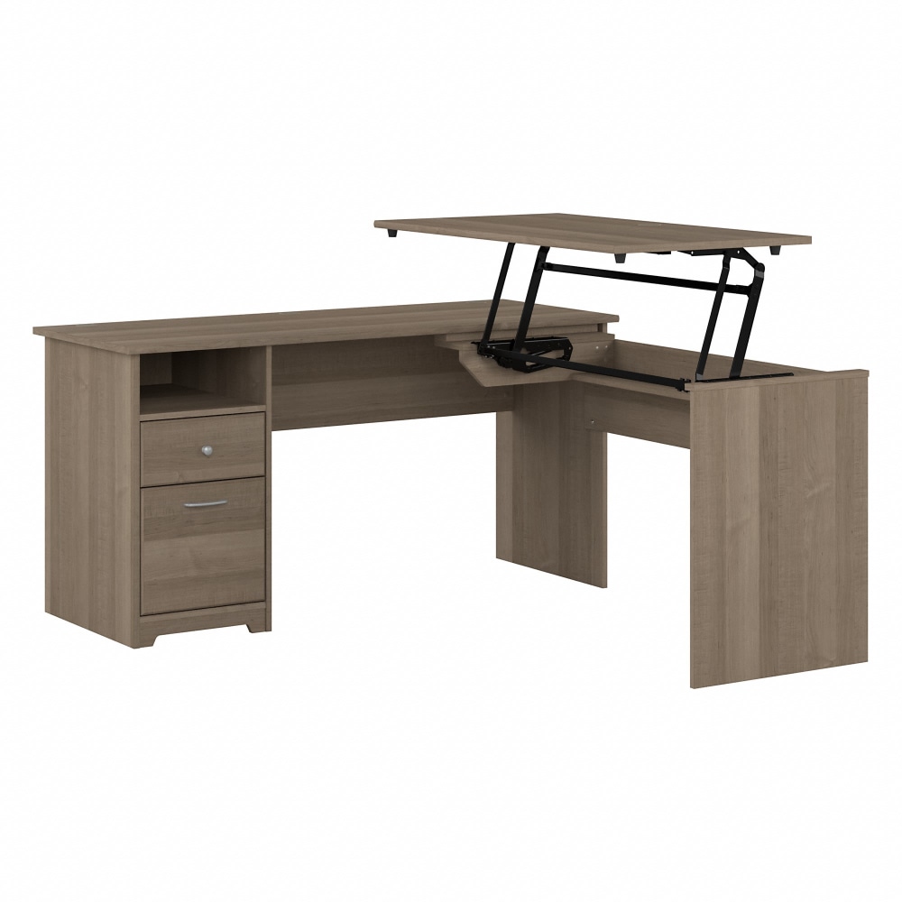 Bush Furniture Cabot 3-Position Sit-To-Stand Height-Adjustable L-Shaped Desk, 60inW, Ash Gray, Standard Delivery MPN:CAB043AG