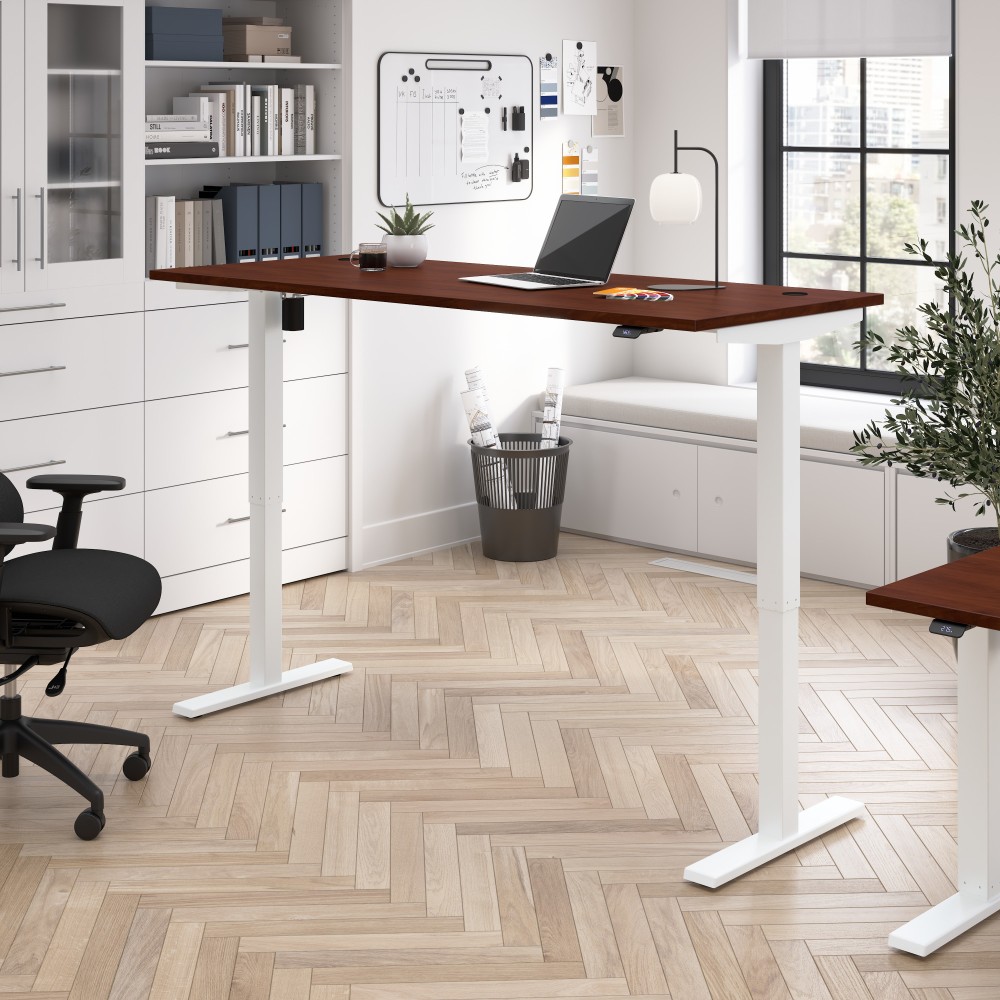 Bush Business Furniture Move 40 Series 72inW x 30inD Electric Height Adjustable Standing Desk, Hansen Cherry/White Powder Coat, Standard Delivery MPN:M4S7230HCWK
