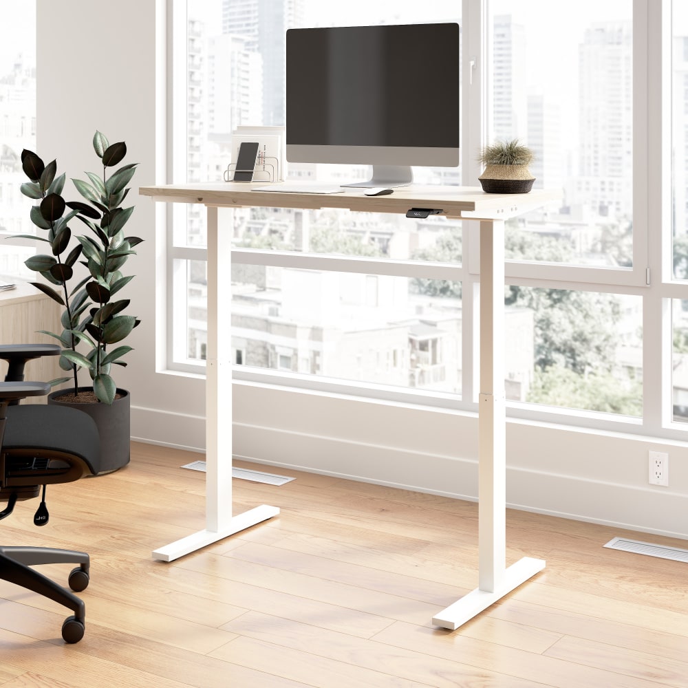 Bush Business Furniture Move 60 Series 48inW x 24inD Electric Height Adjustable Standing Desk, Natural Elm/White Powder Coat, Standard Delivery MPN:M6S4824NEWK