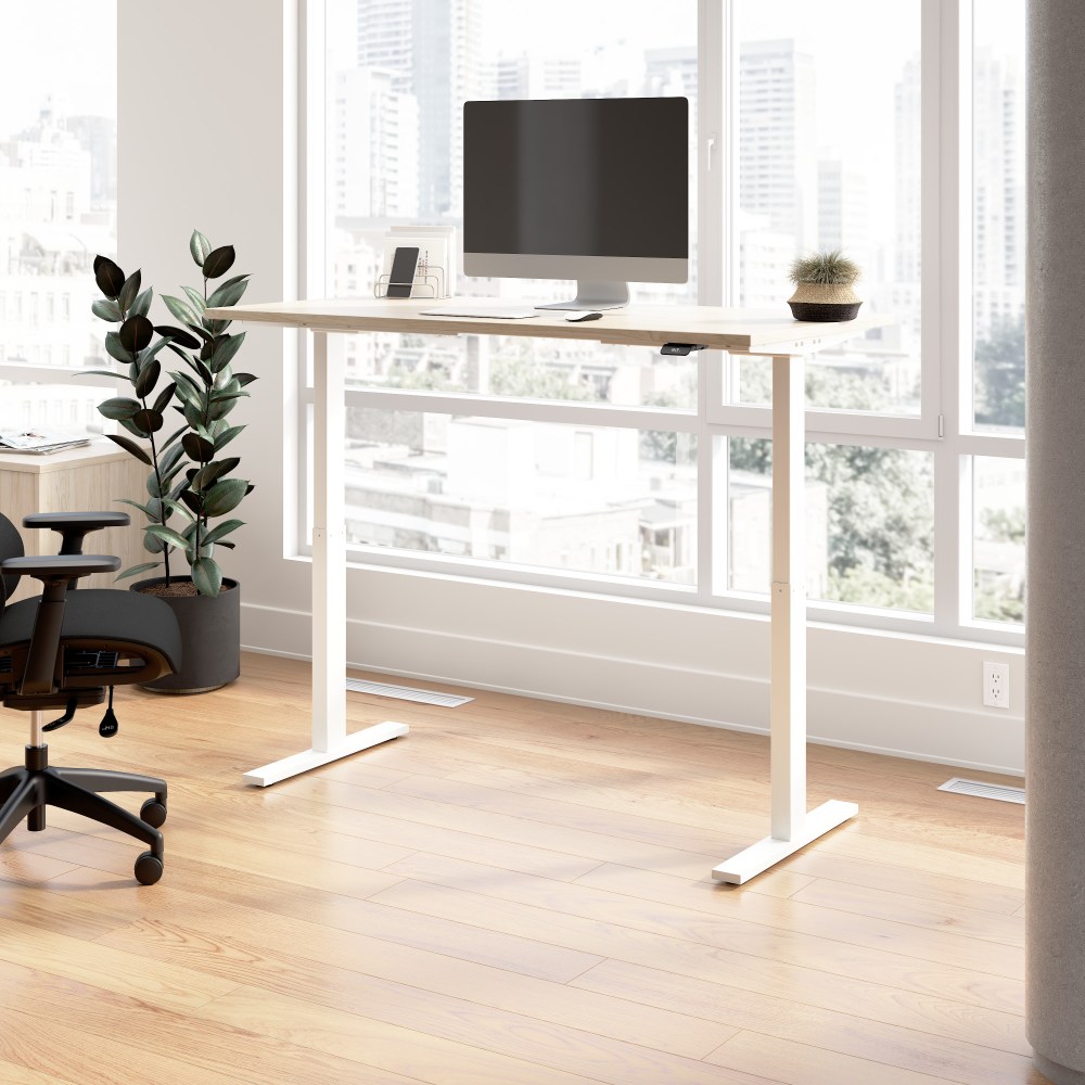 Bush Business Furniture Move 60 Series 60inW x 30inD Electric Height Adjustable Standing Desk, Natural Elm/White Powder Coat, Standard Delivery MPN:M6S6030NEWK