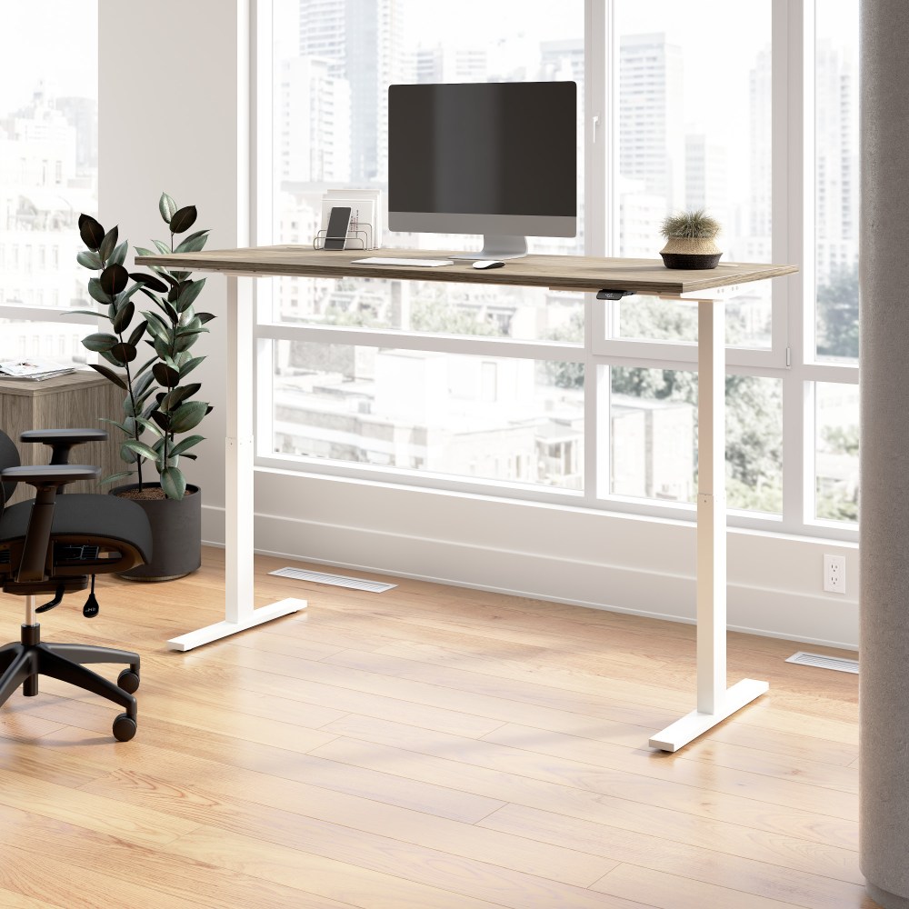 Bush Business Furniture Move 60 Series 72inW x 30inD Electric Height Adjustable Standing Desk, Modern Hickory/White Powder Coat, Standard Delivery MPN:M6S7230MHWK