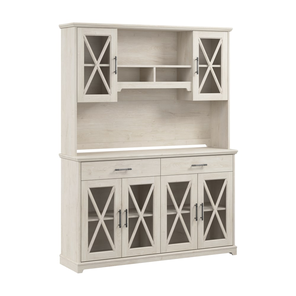 Bush Furniture Lennox 60inW Farmhouse Sideboard Buffet Cabinet With Hutch, Linen White Oak, Standard Delivery MPN:LEN017LW