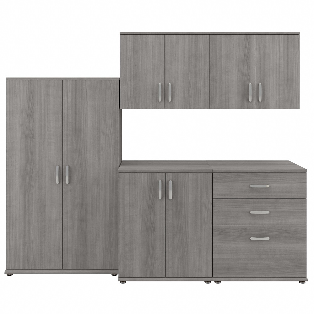Bush Business Furniture Universal 92inW 5-Piece Modular Storage Set With Floor And Wall Cabinets, Platinum Gray, Standard Delivery MPN:UNS003PG