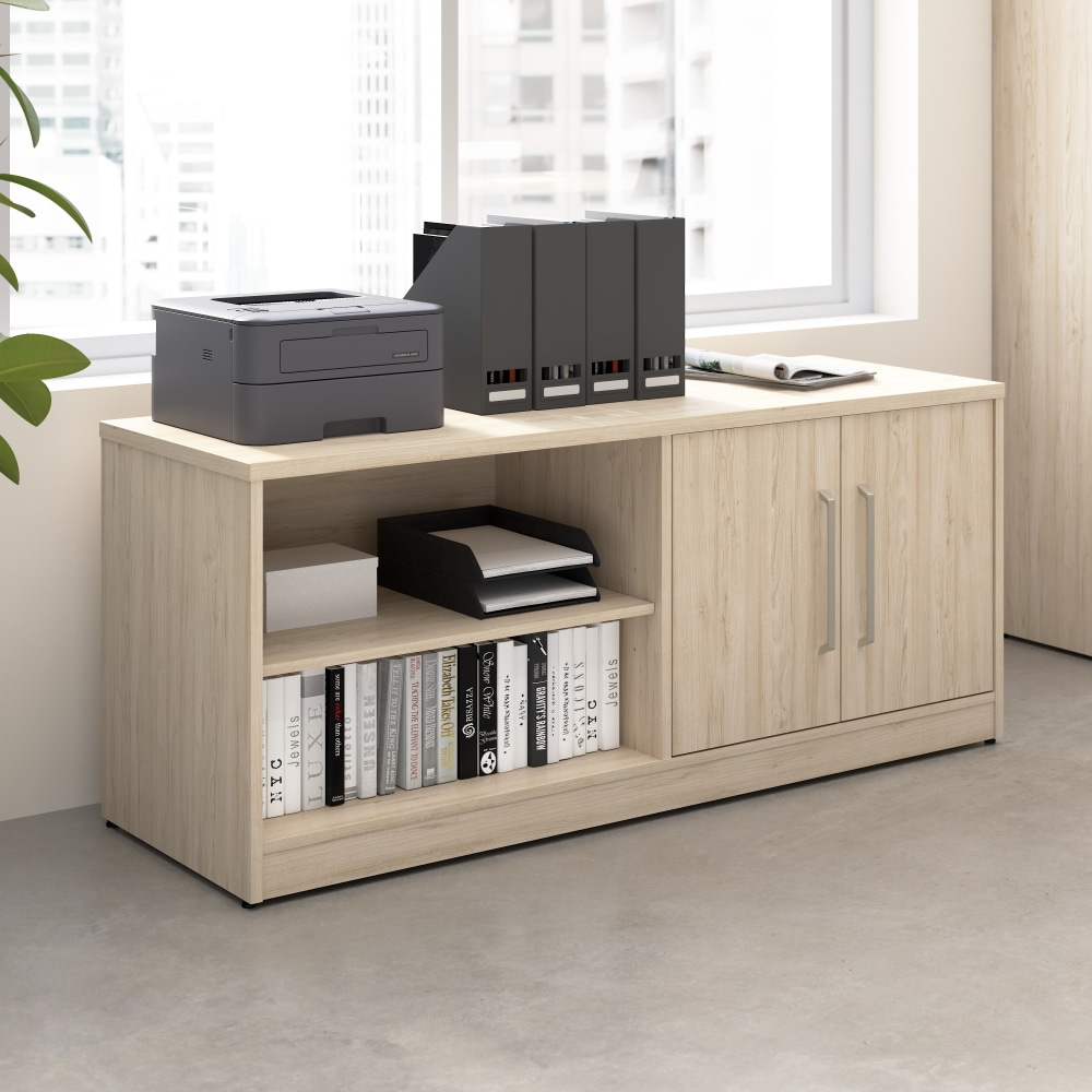 Bush Business Furniture Vista 59inW Low Storage Cabinet with Doors and Shelves, Natural Elm, Standard Delivery MPN:VSS160NE