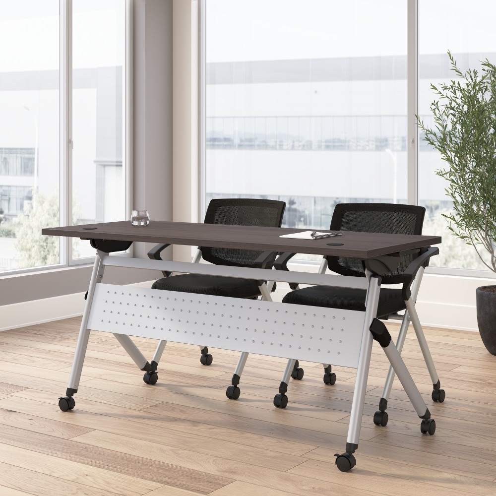 Bush Business Furniture Envision 60inW Folding Training Table and 2 Folding Chairs with Arms, Storm Gray/Cool Gray Metallic, Standard Delivery MPN:NVS001SG