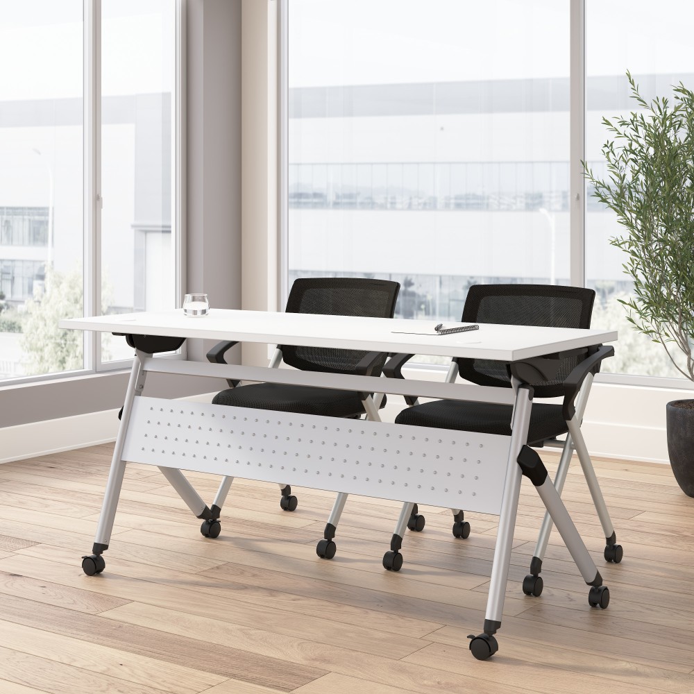 Bush Business Furniture Envision 60inW Folding Training Table and 2 Folding Chairs with Arms, White/Cool Gray Metallic, Standard Delivery MPN:NVS001WH