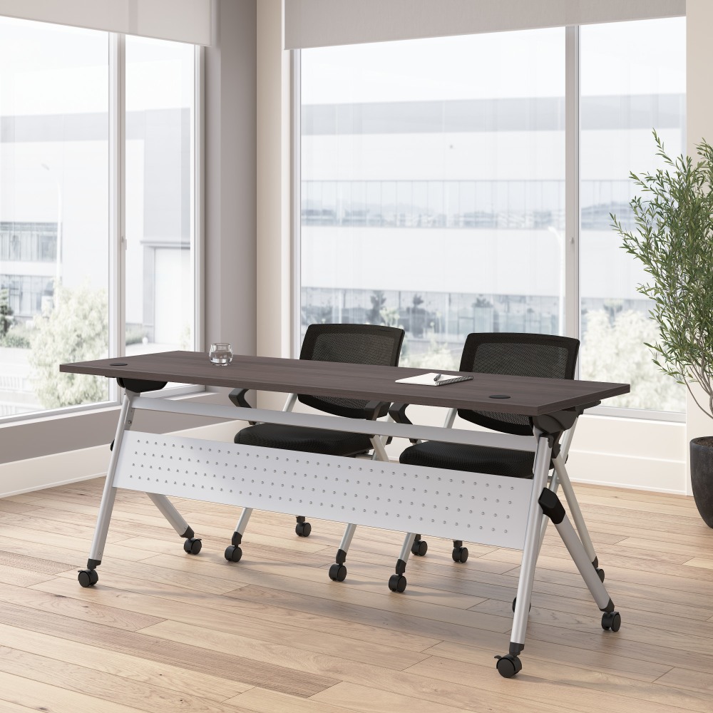 Bush Business Furniture Envision 72inW Folding Training Table and 2 Folding Chairs with Arms, Storm Gray/Cool Gray Metallic, Standard Delivery MPN:NVS002SG