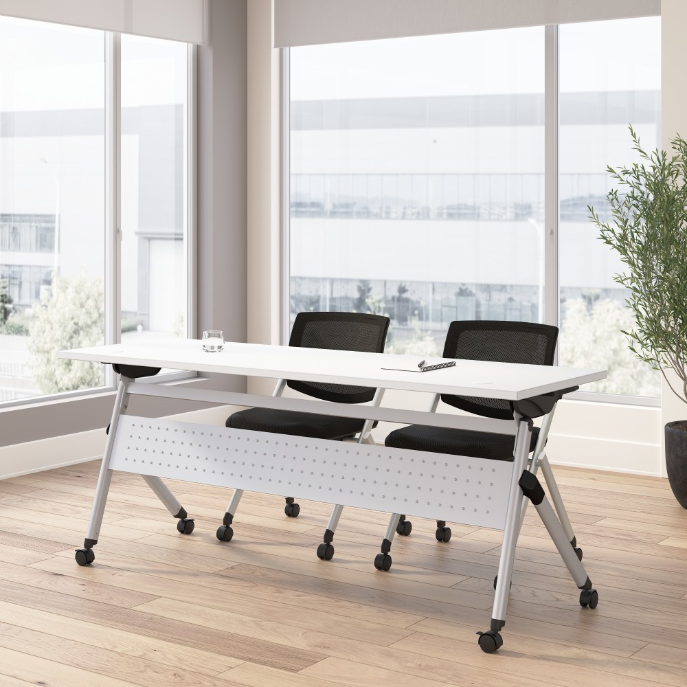 Bush Business Furniture Envision 72inW Folding Training Table with 2 Folding Chairs, White/Cool Gray Metallic, Standard Delivery MPN:NVS004WH