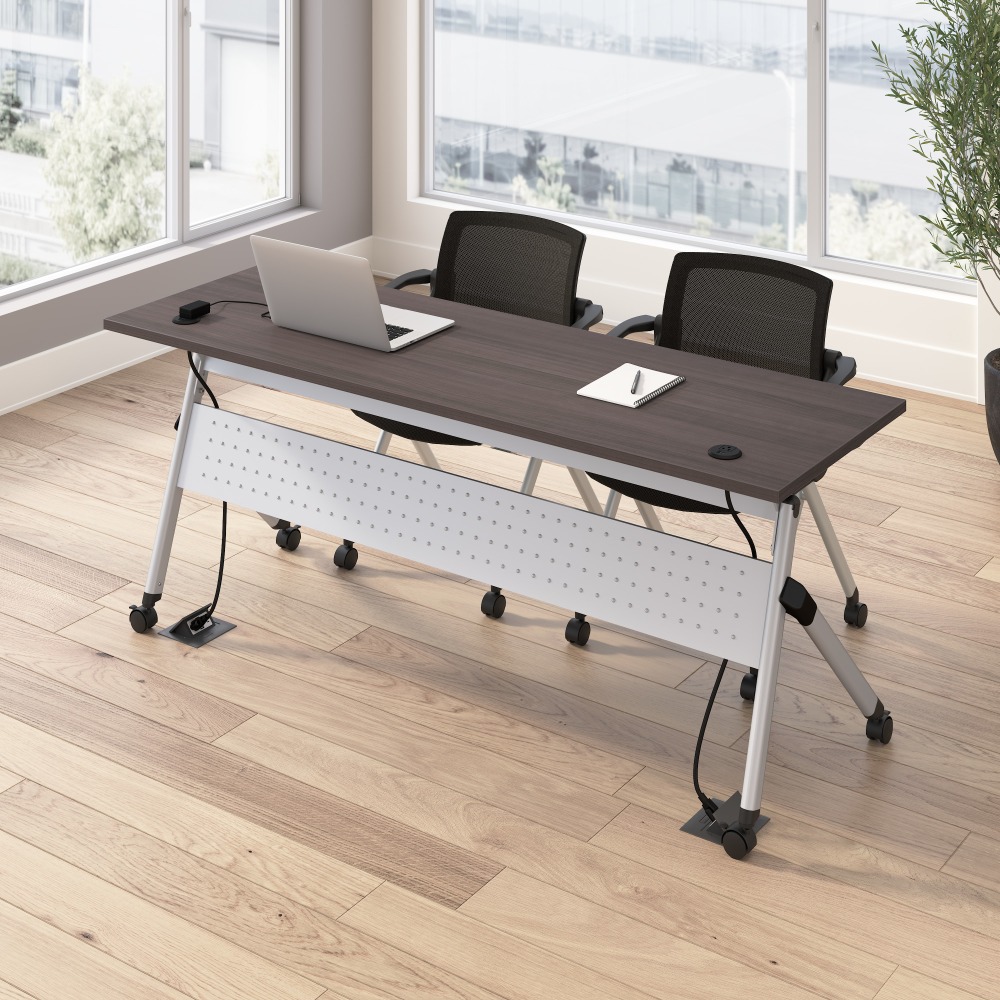 Bush Business Furniture Envision 72inW Training Table with Powered Grommets and 2 Chairs with Arms, Storm Gray/Cool Gray Metallic, Standard Delivery MPN:NVS006SG