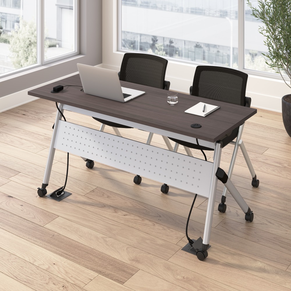 Bush Business Furniture Envision 60inW Folding Training Table with Powered Grommets and 2 Chairs, Storm Gray/Cool Gray Metallic, Standard Delivery MPN:NVS007SG