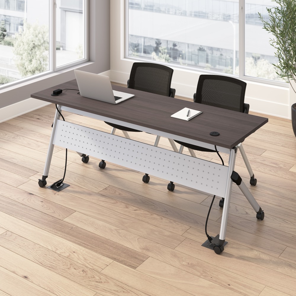Bush Business Furniture Envision 72inW Folding Training Table with Powered Grommets and 2 Chairs, Storm Gray/Cool Gray Metallic, Standard Delivery MPN:NVS008SG