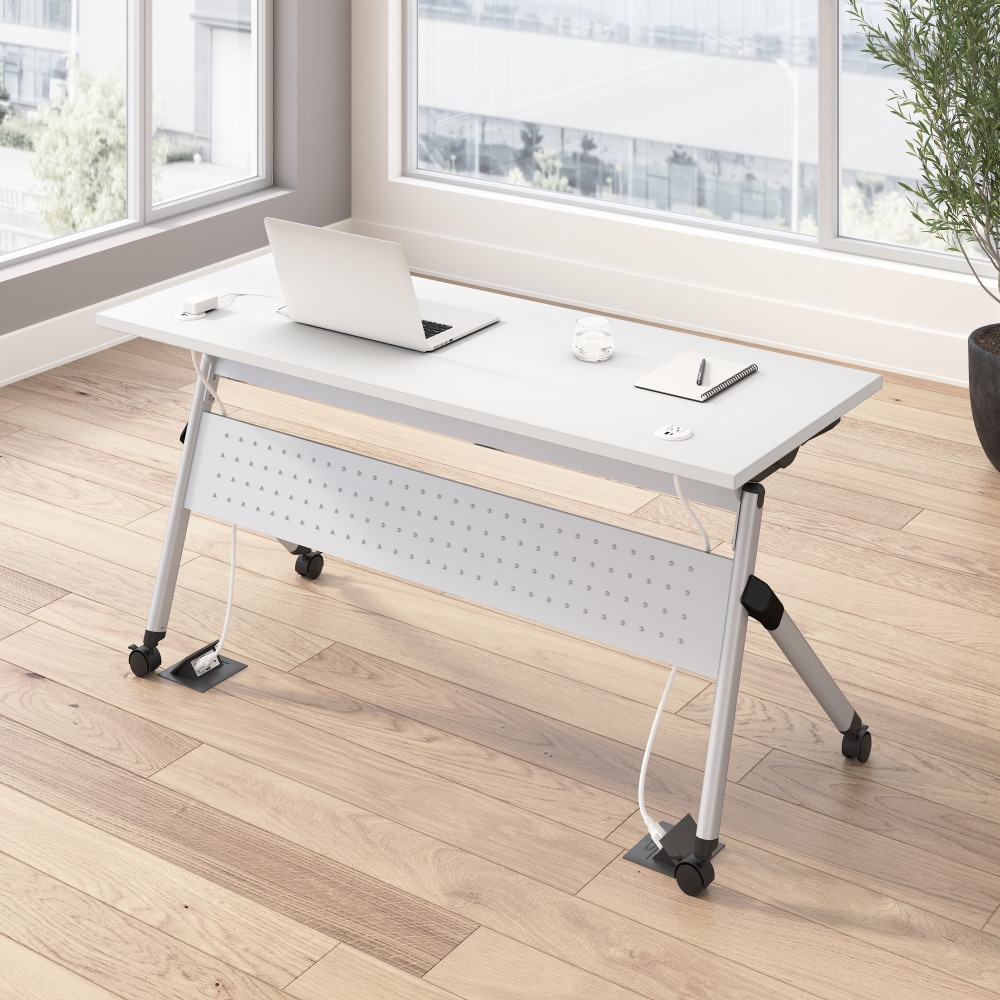 Bush Business Furniture Envision 60inW Folding Training Table with Powered Grommets, White/Cool Gray Metallic, Standard Delivery MPN:NVS009WH