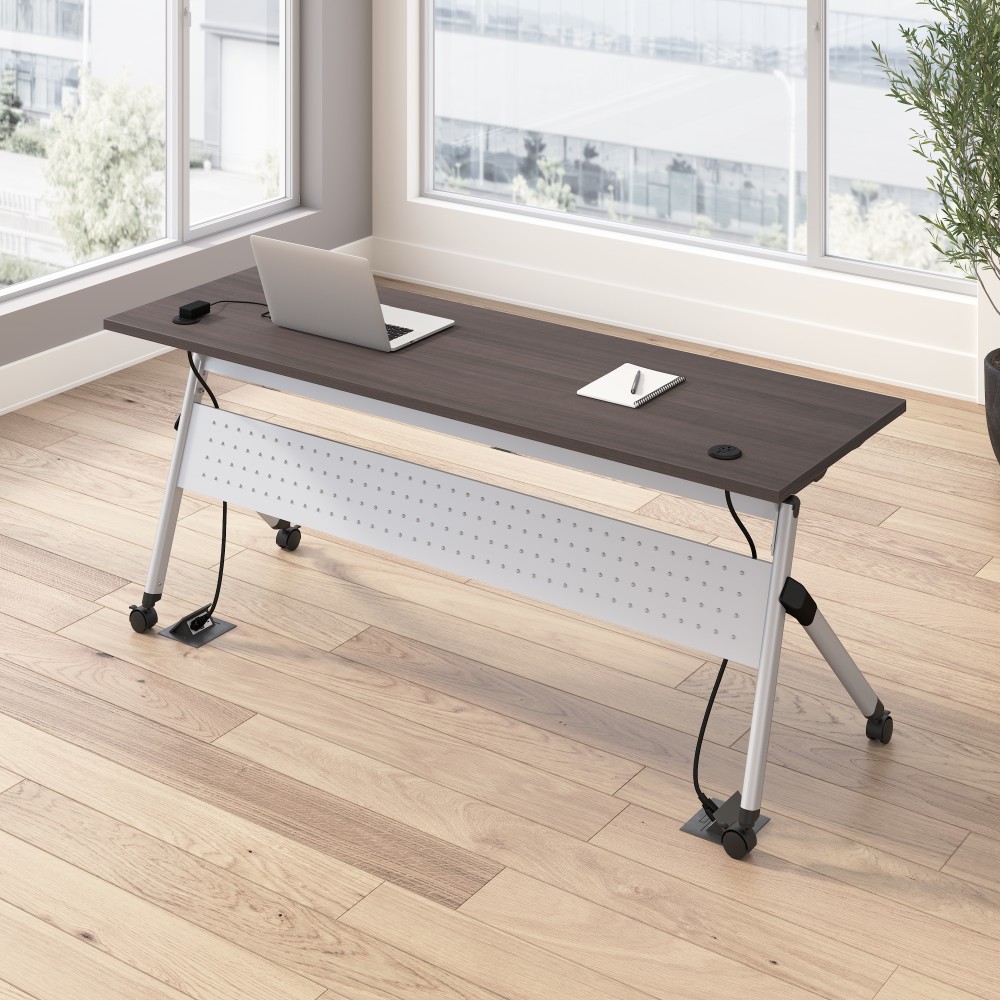 Bush Business Furniture Envision 72inW Folding Training Table with Powered Grommets, Storm Gray/Cool Gray Metallic, Standard Delivery MPN:NVS010SG