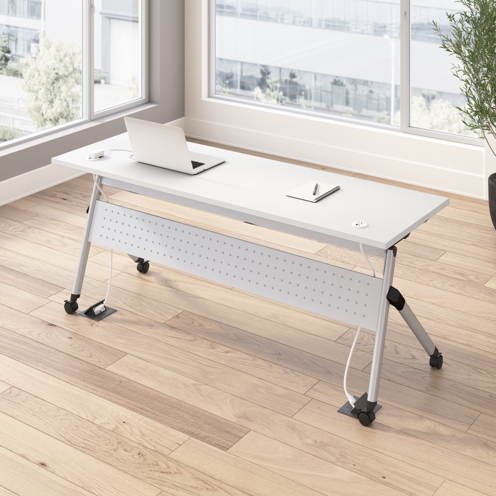 Bush Business Furniture Envision 72inW Folding Training Table with Powered Grommets, White/Cool Gray Metallic, Standard Delivery MPN:NVS010WH