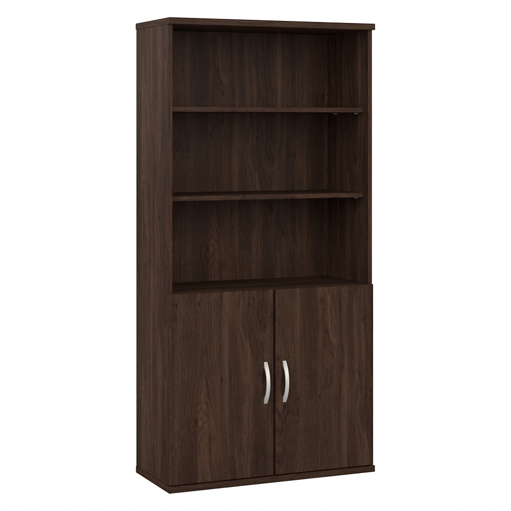 Bush Business Furniture Hybrid 73inH 5-Shelf Bookcase With Doors, Black Walnut, Standard Delivery MPN:HYB024BW