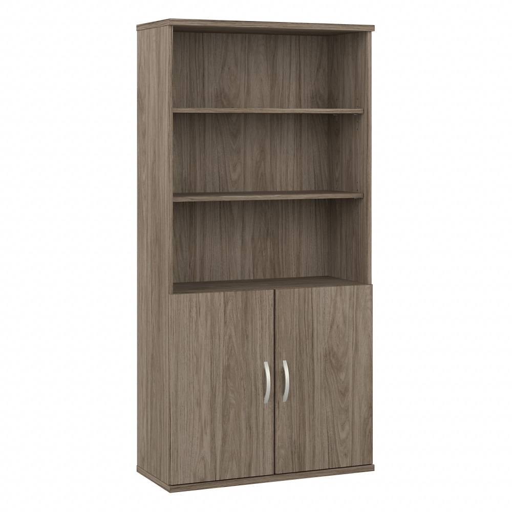 Bush Business Furniture Hybrid 73inH 5-Shelf Bookcase With Doors, Modern Hickory, Standard Delivery MPN:HYB024MH