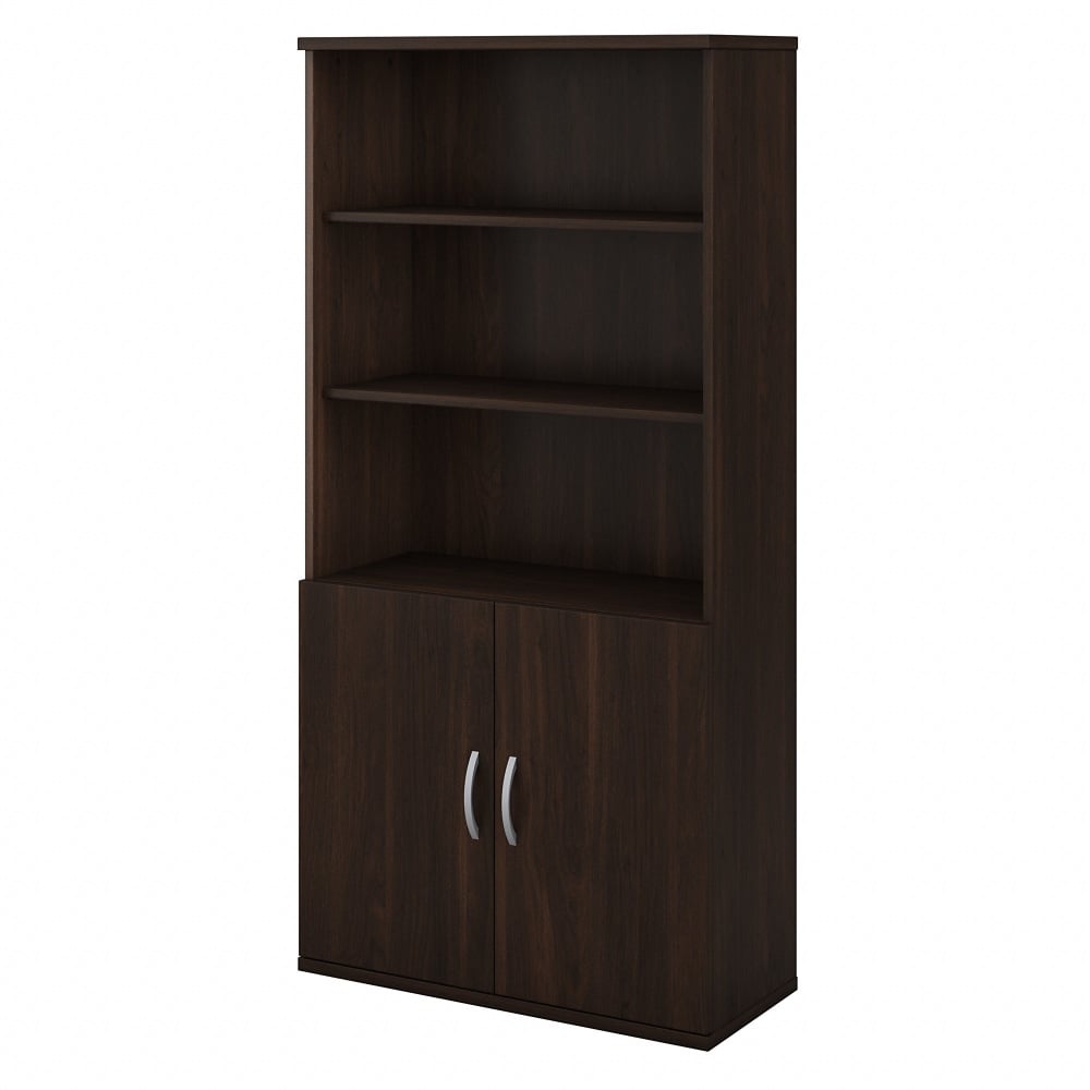 Bush Business Furniture Studio C 73inH 5-Shelf Bookcase With Doors, Black Walnut, Standard Delivery MPN:STC015BW