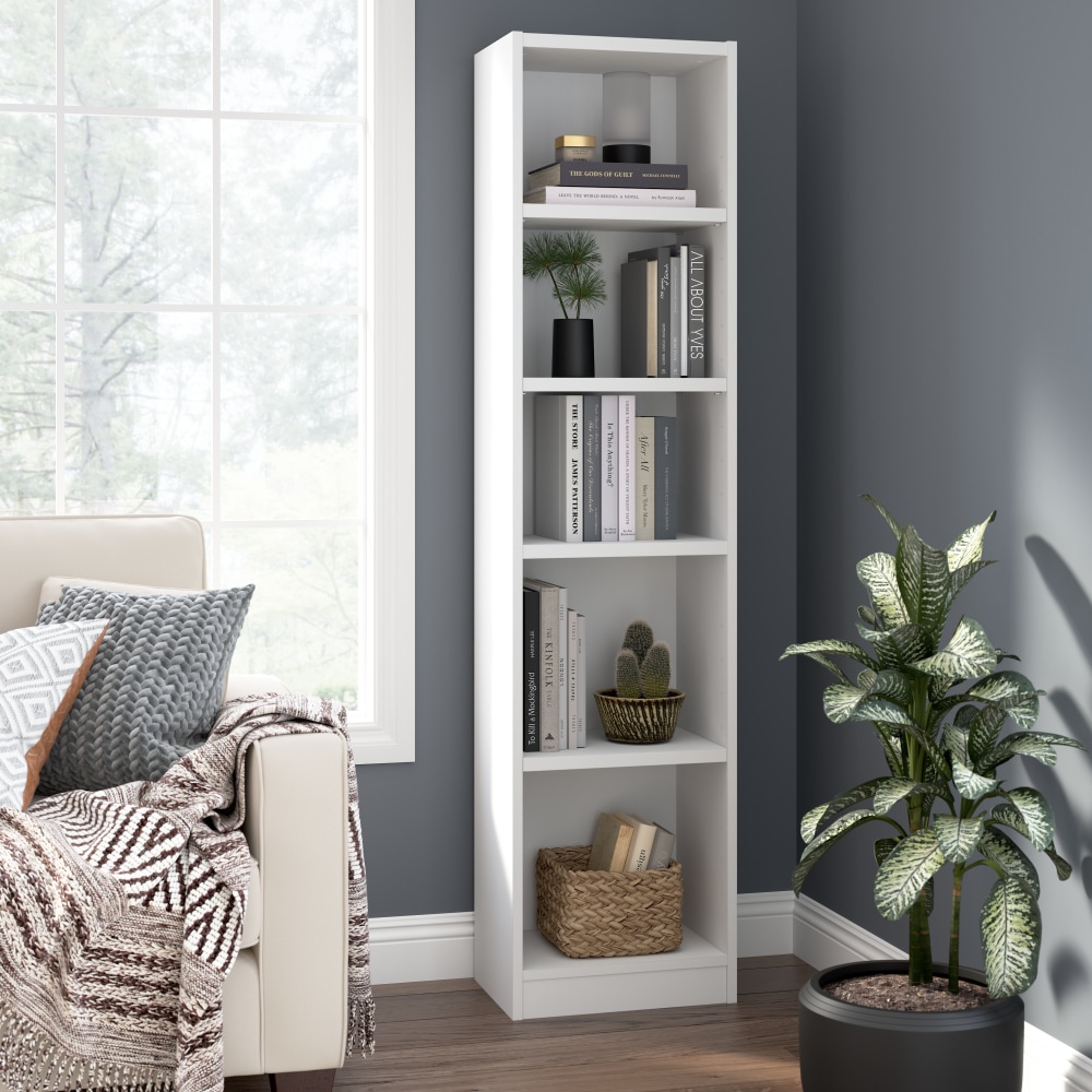 Bush Furniture Universal 71inH Narrow 5 Shelf Bookcase, White, Standard Delivery MPN:UBB117WH