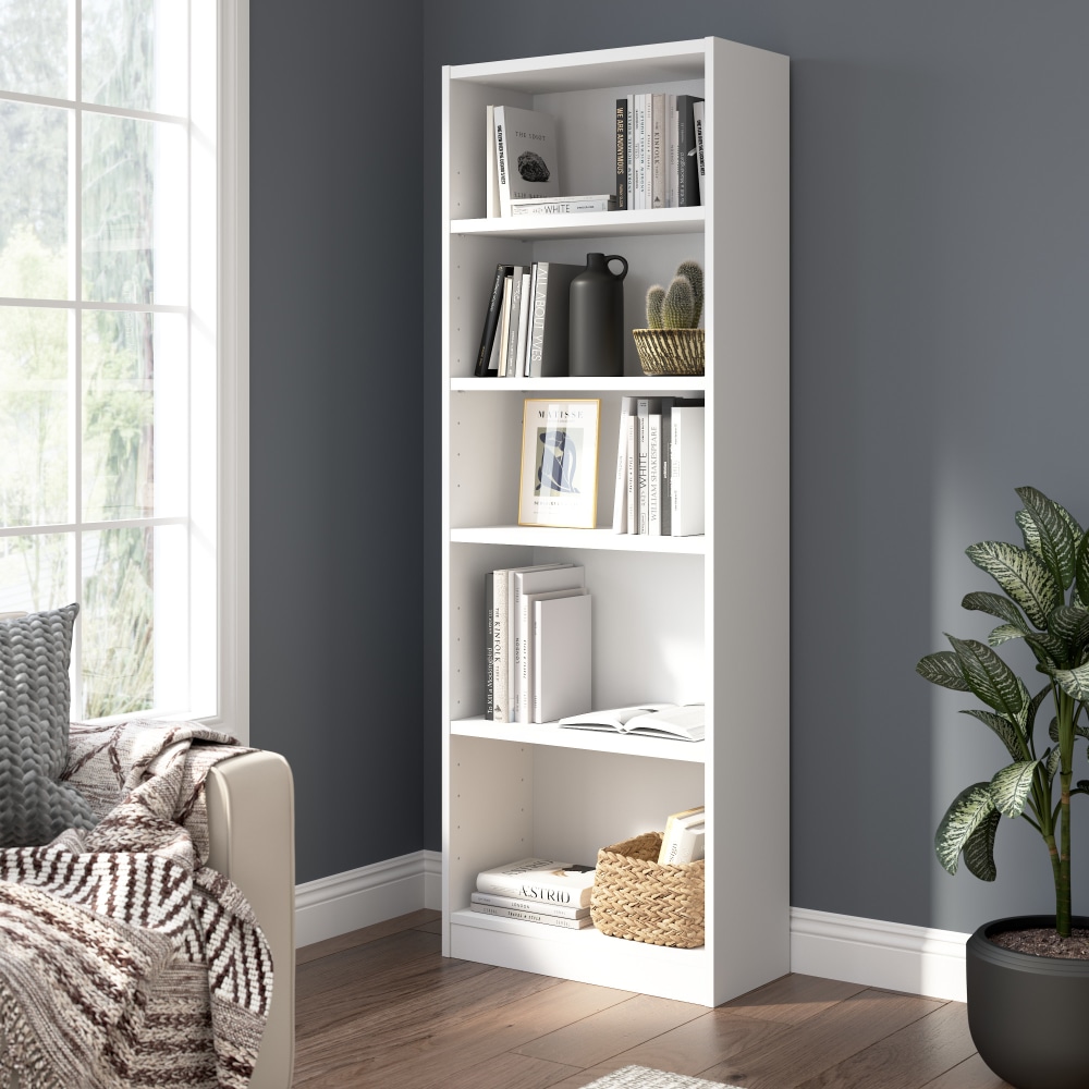 Bush Home Universal 71inH Narrow 5 Shelf Bookcase - White, Standard Delivery MPN:UBB125WH