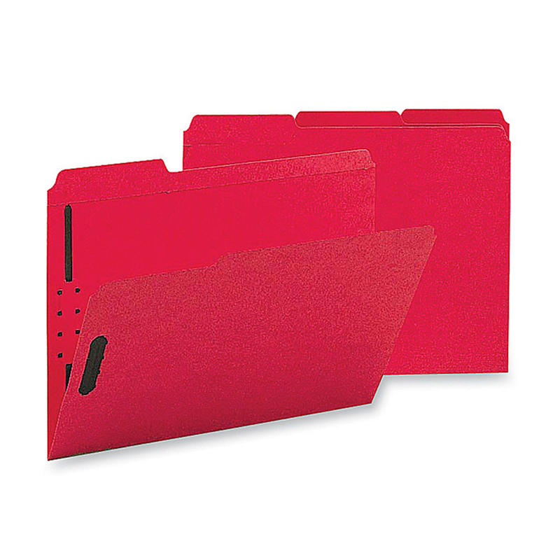 Sparco Color Fastener Folders With 2-Ply Tabs, Letter Size, Red, Box Of 50 MPN:17269