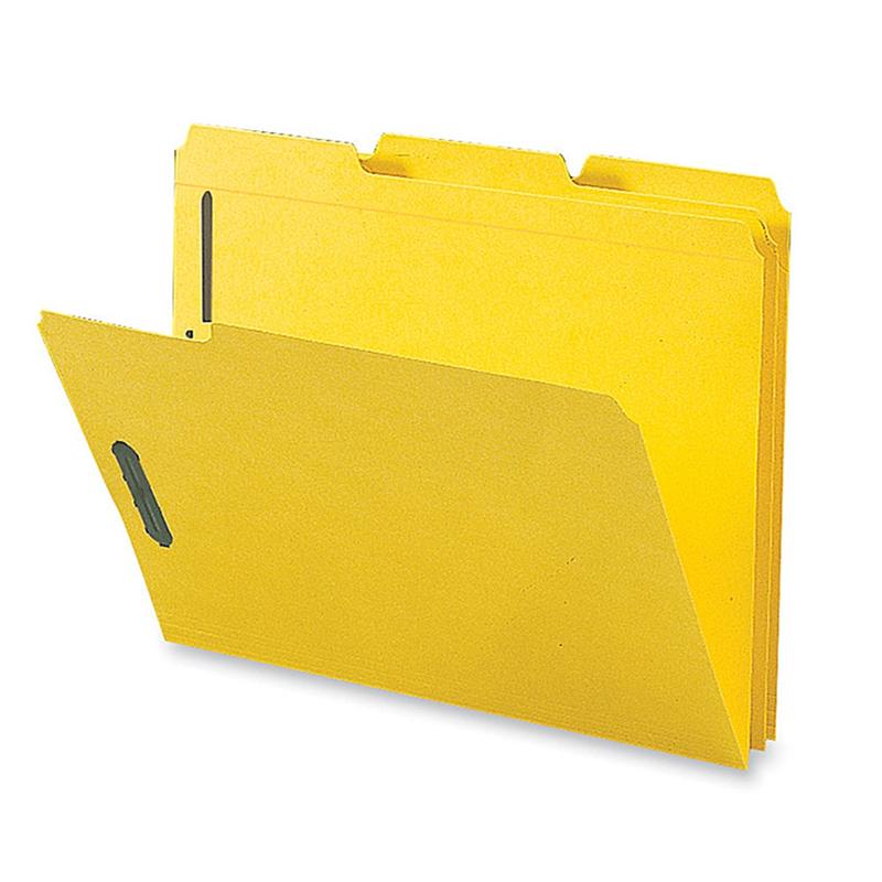 Sparco Color Fastener Folders With 2-Ply Tabs, Letter Size, Yellow, Box Of 50 MPN:17270
