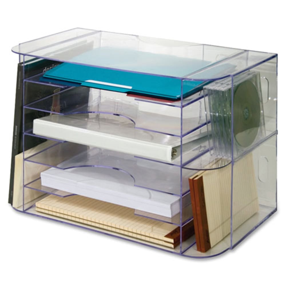 Sparco 6-tray Jumbo Desk Sorter - 3 Pocket(s) - 12.3in Height x 18.1in Width x 10in Depth - Desktop, Wall Mountable - Clear - 1Each (Min Order Qty 2) MPN:86880