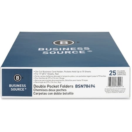 Pocket Folder, Red, Paper, PK25 MPN:BSN78494