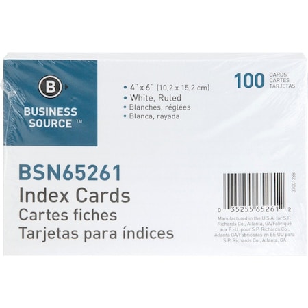 Index Cards, White, Ruled, PK100 MPN:BSN65261