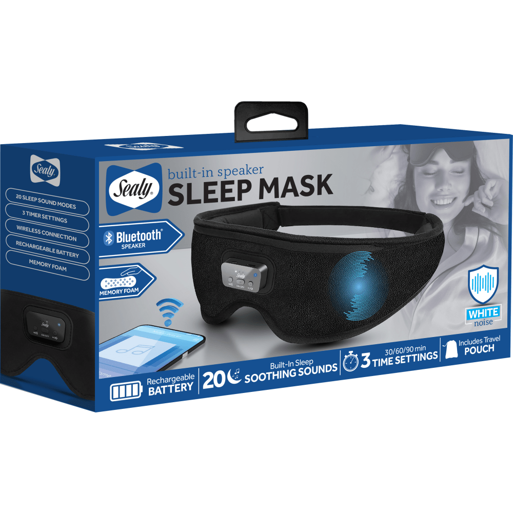 Sealy SL-HW-SN-110-BK Sleep Mask With Bluetooth Earphones, 6inH x 9'W x 2inD, Black MPN:SL-HW-SN-110-BK