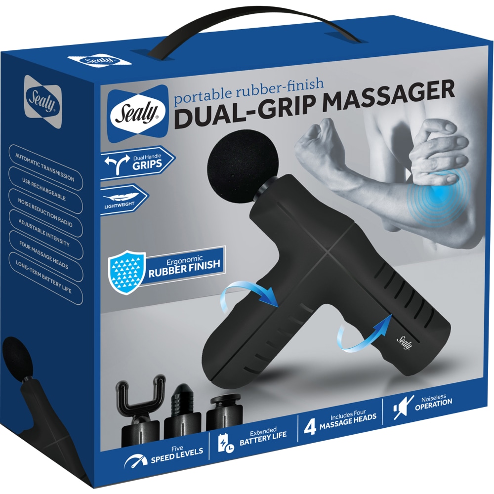 Sealy SL-HW-MA-101-BK Dual-Grip Massage Gun, 7inH x 8inW x 2inD, Black MPN:SL-HW-MA-101-BK
