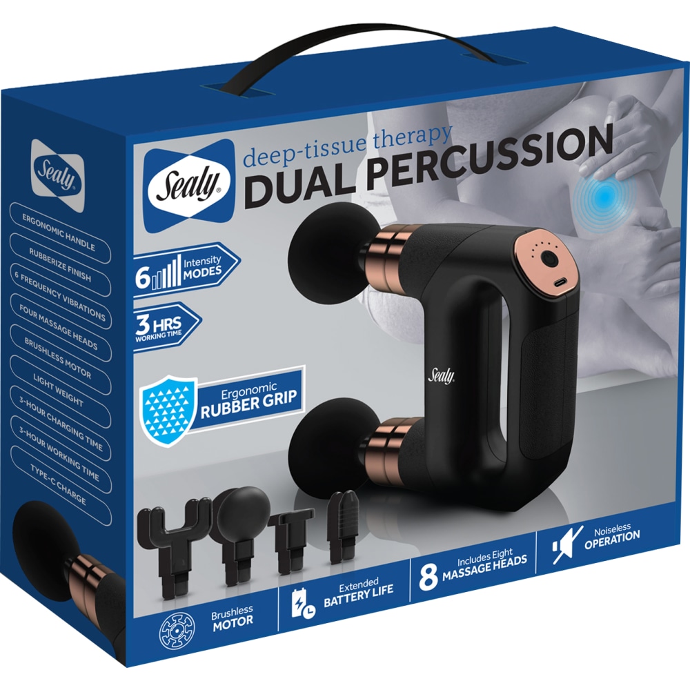 Sealy SL-HW-MA-109-BK Dual-Head Percussion Massage Gun, 12inH x 8inW x 2inD, Black MPN:SL-HW-MA-109-BK