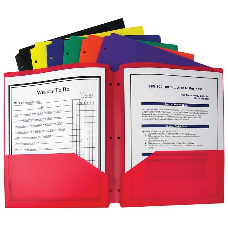 C-Line 2-Pocket 3-Hole Punched Portfolio Folders, 8-1/2in x 11in, Letter Size, Assorted Colors, Pack Of 36 Folders MPN:CLI33930