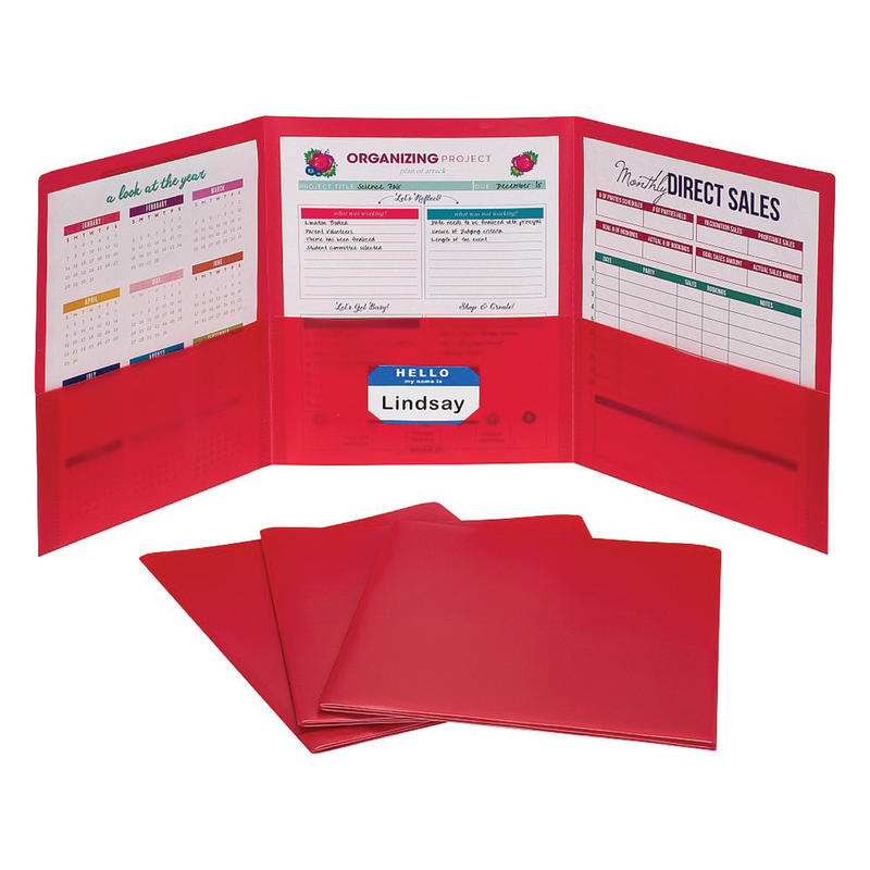 C-Line 3-Pocket Poly Portfolios, 8-1/2in x 11in, Letter Size, Red, Pack Of 24 Portfolios MPN:CLI33944