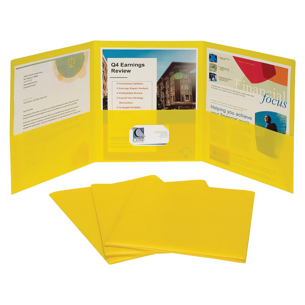 C-Line 3-Pocket Poly Portfolios, 8-1/2in x 11in, Letter Size, Yellow, Pack Of 24 Portfolios MPN:CLI33946
