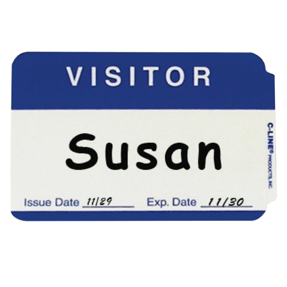 C-Line Visitor Badges, Rectangle, 3-1/2in x 2-1/4in, White, Box of 100 (Min Order Qty 8) MPN:92245