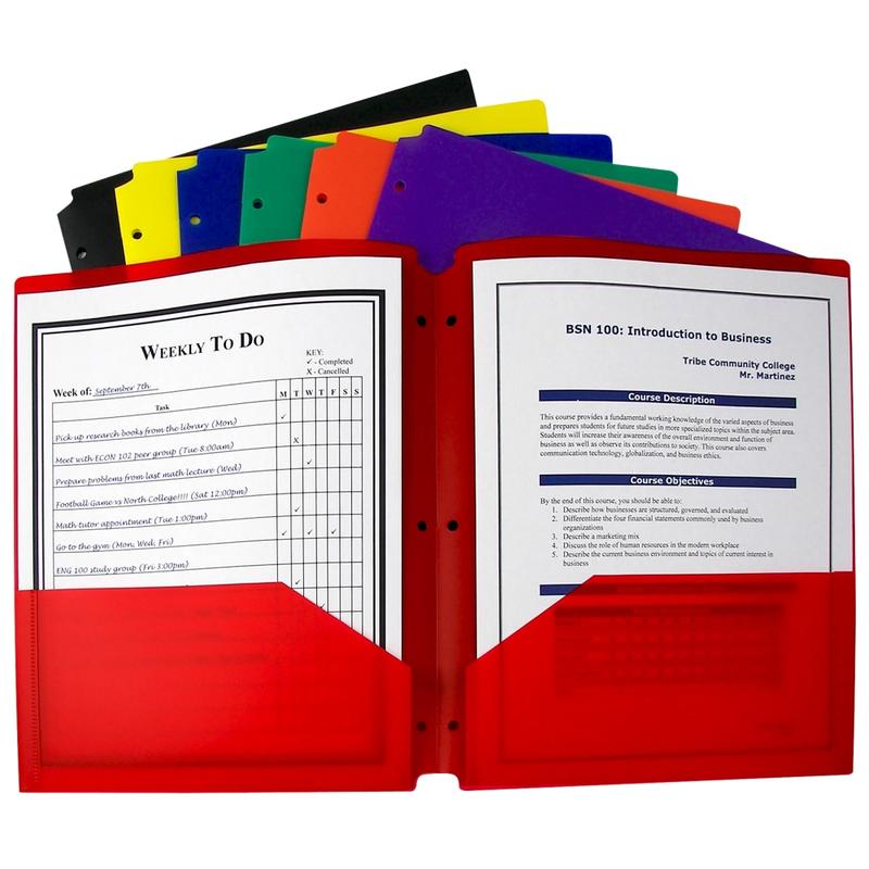 C-Line 2-Pocket 3-Hole Punch Poly Folders, Letter Size, Assorted Colors, Pack Of 36 Folders MPN:33930